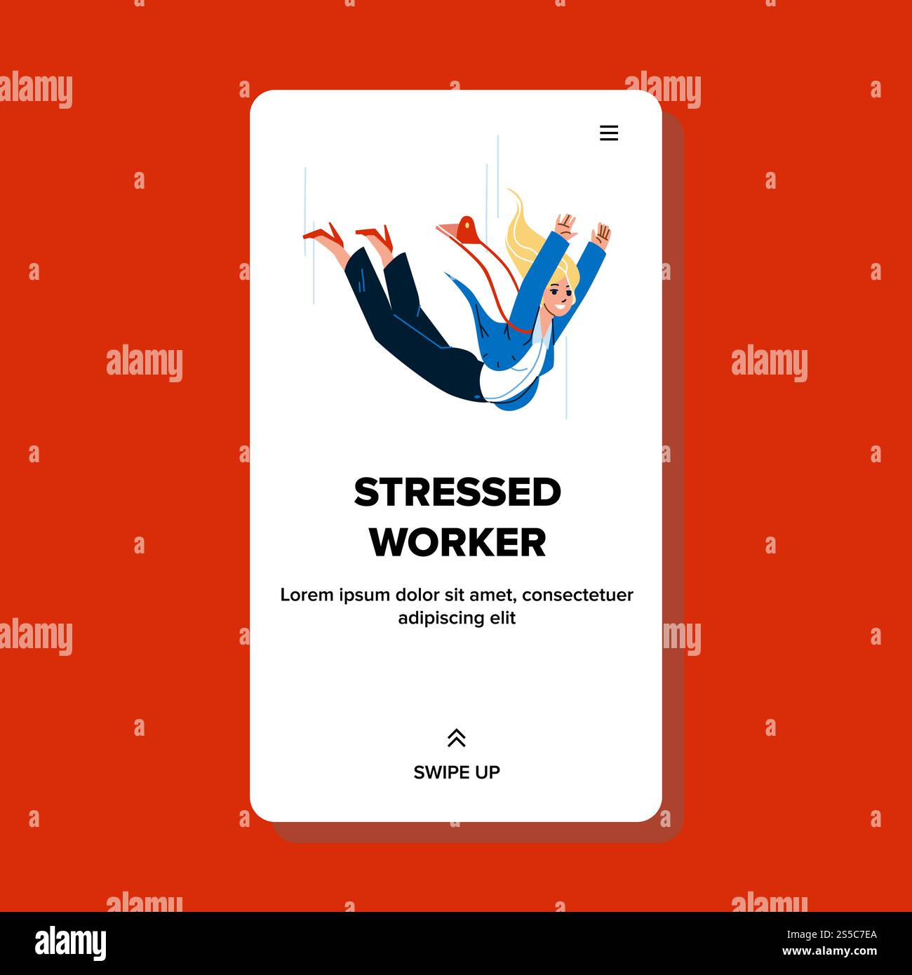 Gestresste Worker Lady Fällt In Karriere Vektor. Gestresste Mitarbeiterfrauen, Geschäftliches Finanz- Oder Berufsproblem. Zeichen Stockfoto