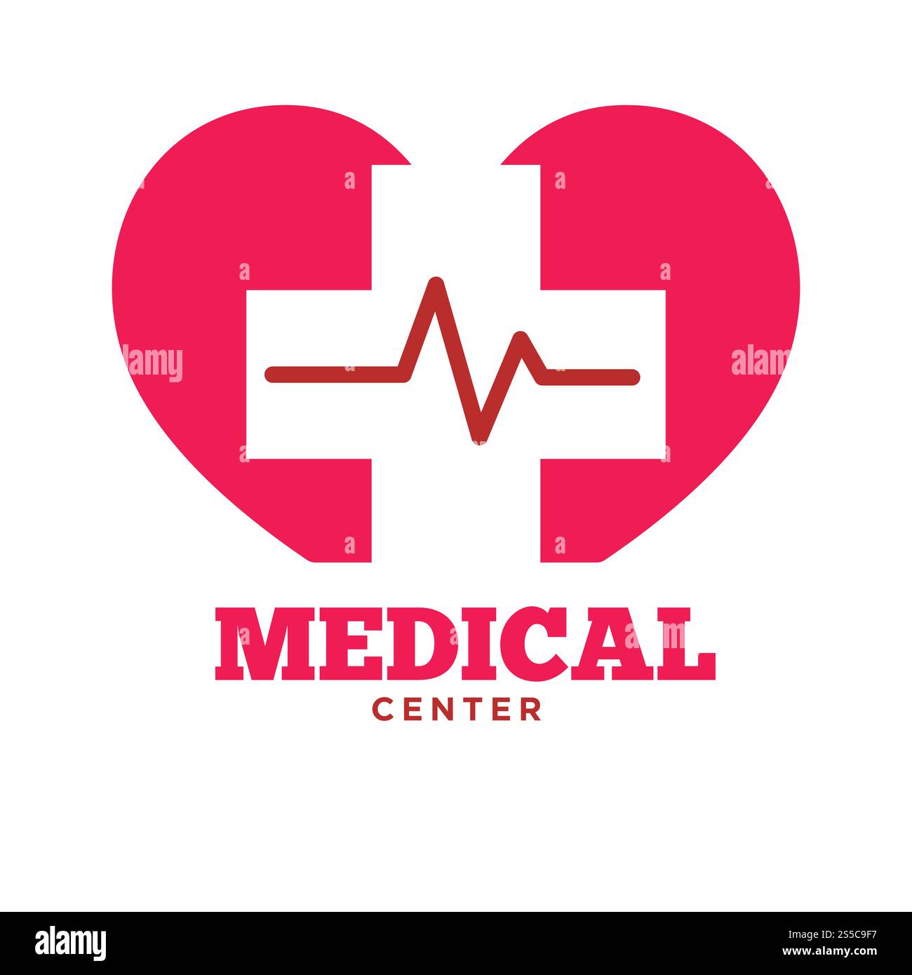 Poster des medizinischen Zentrums mit Herzsymbol. Die Versorgung von Patienten mit Problemen. Diagnostische Klinik zur Heilung von Krankheiten und Krankheiten der Menschen, Puls symbolisiert Medizin isoliert auf Vektorillustration. Poster des medizinischen Zentrums mit Herz-Symbol-Vektor-Illustration Stock Vektor