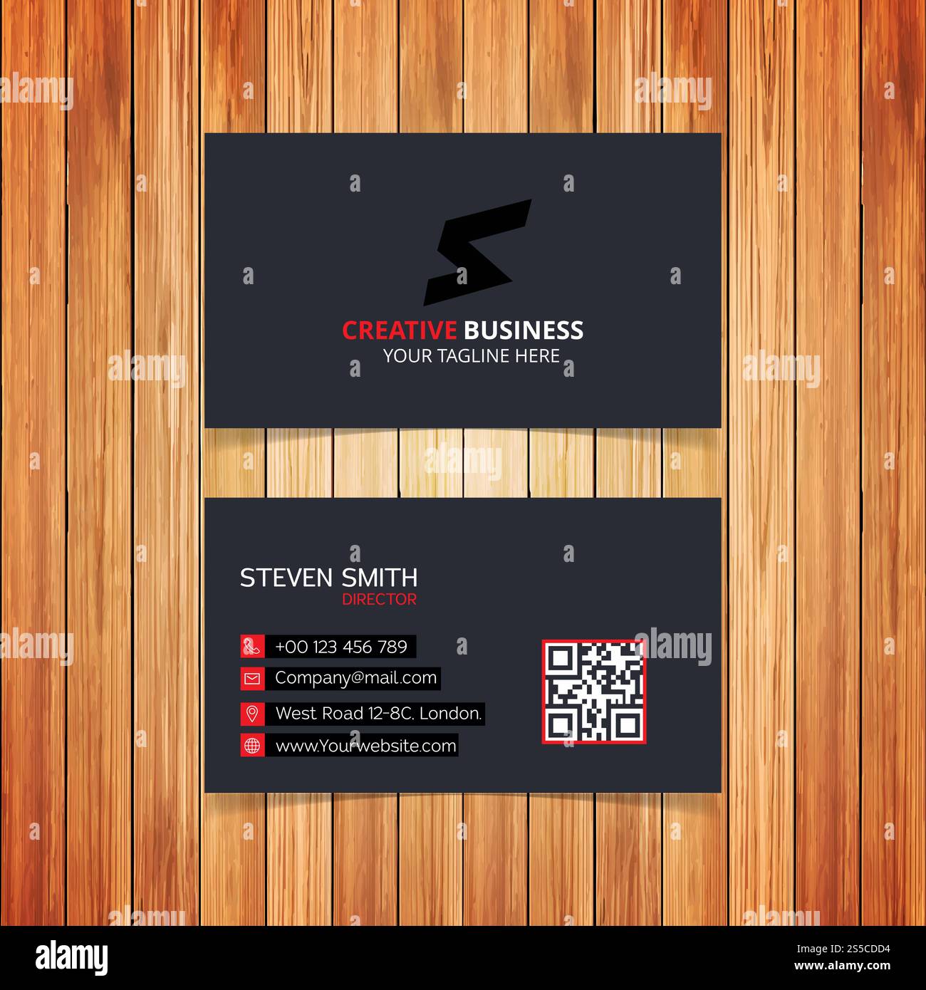 S-Logo Minimal Corporate Business-Karte mit schwarzer Vorderseite Und zurück Stockfoto