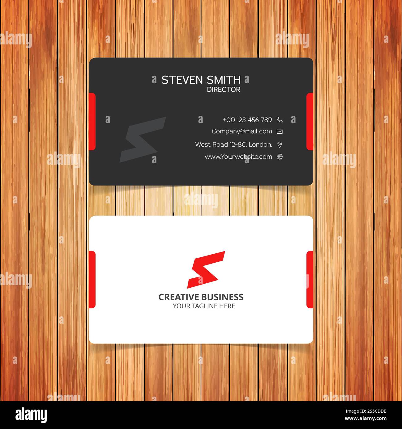 S-Logo Minimal Corporate Business-Karte mit schwarzer Vorderseite Und White Back Stockfoto