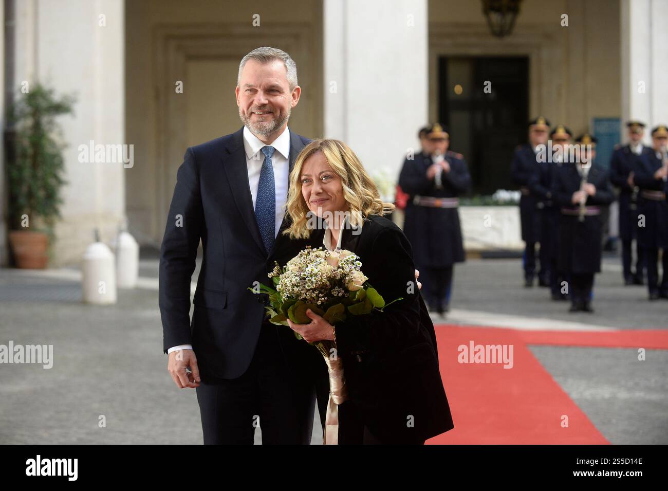Italien, Rom, 14. Januar 2025 : Premierminister Giorgia Meloni empfängt Peter Pellegrini, Präsident der Slowakischen Republik Foto © Stefano Carofei/Sintesi/Alamy Live News Stockfoto
