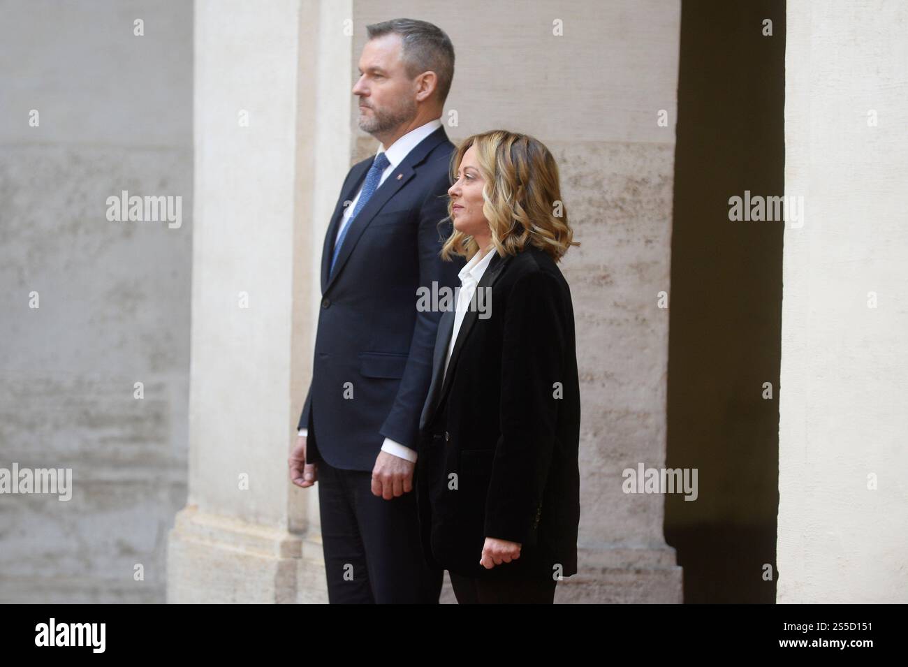 Italien, Rom, 14. Januar 2025 : Premierminister Giorgia Meloni empfängt Peter Pellegrini, Präsident der Slowakischen Republik Foto © Stefano Carofei/Sintesi/Alamy Live News Stockfoto