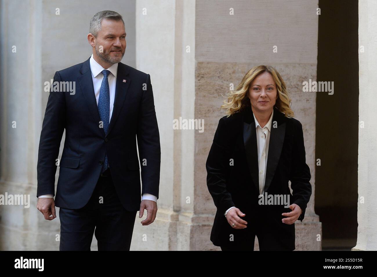 Italien, Rom, 14. Januar 2025 : Premierminister Giorgia Meloni empfängt Peter Pellegrini, Präsident der Slowakischen Republik Foto © Stefano Carofei/Sintesi/Alamy Live News Stockfoto