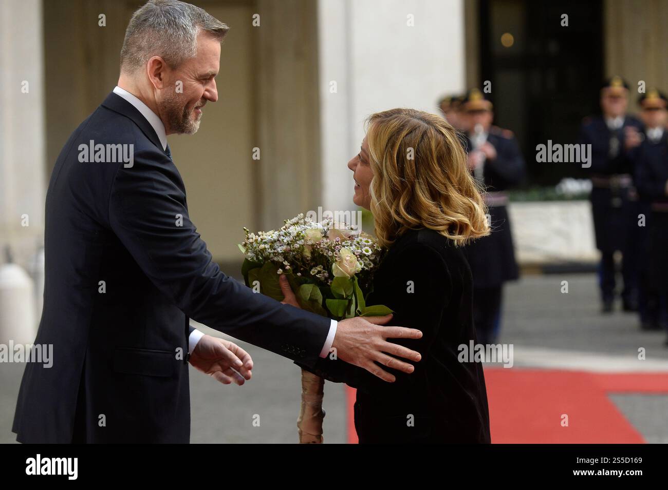 Italien, Rom, 14. Januar 2025 : Premierminister Giorgia Meloni empfängt Peter Pellegrini, Präsident der Slowakischen Republik Foto © Stefano Carofei/Sintesi/Alamy Live News Stockfoto