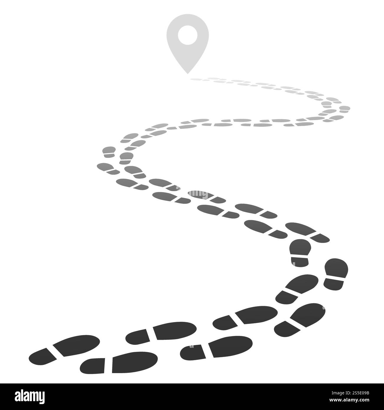 Footprint Trail. Trittstufe, die Schneeräumspur. Wanderweg weg weg in perspektivischer isolierter Vektor-Illustration. Spur zu Punkt verfolgen, menschliche Füße verfolgen. Footprint Trail. Trittstufe, die Schneeräumspur. Wanderweg weg weg in perspektivischer isolierter Vektor-Illustration Stock Vektor