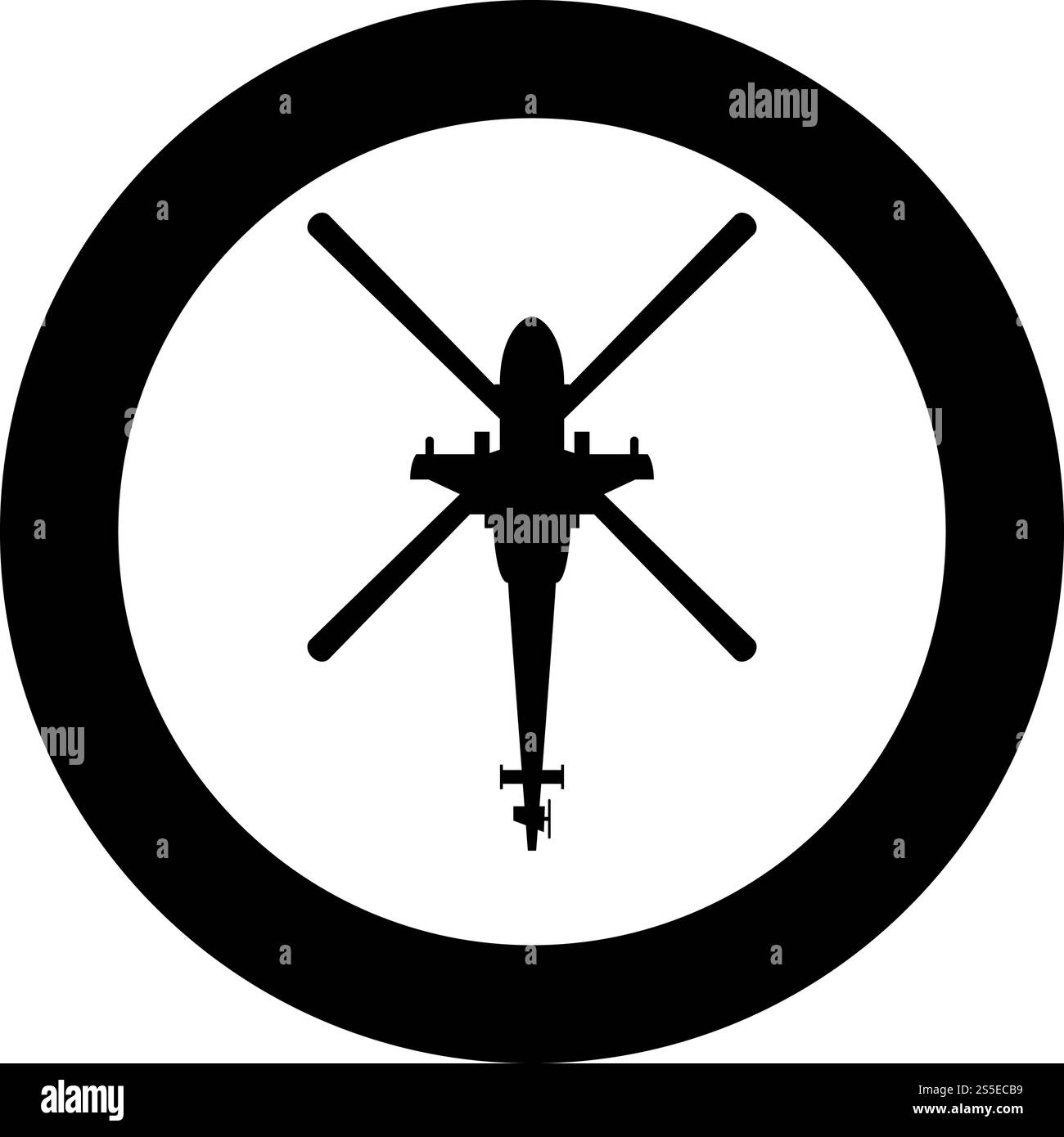 Helikopter Draufsicht Kampfhubschrauber Symbol im Kreis rund schwarz Farbe Vektor Illustration flach Stil einfaches Bild. Helikopter Draufsicht Kampfhubschrauber Symbol im Kreis rund schwarz Farbe Vektor Illustration flach Stil Bild Stock Vektor