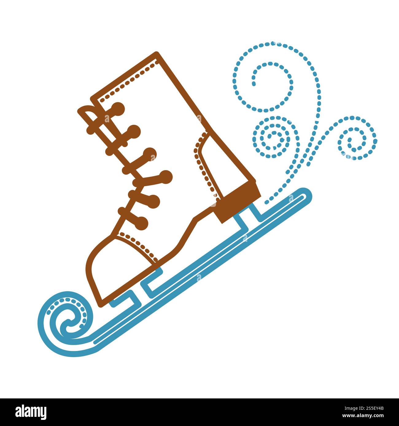 Eiskunstlauf-Logo, Lederschuh mit Klinge für Eisvektor. Hobby und Sport im Winter, weibliche Aktivität, Freizeit und Berufsausbildung. Isoliertes Symbol des Stiefels mit Funkeln. Eiskunstlauf-Logo, Lederschuh mit Klinge für Eis Stock Vektor