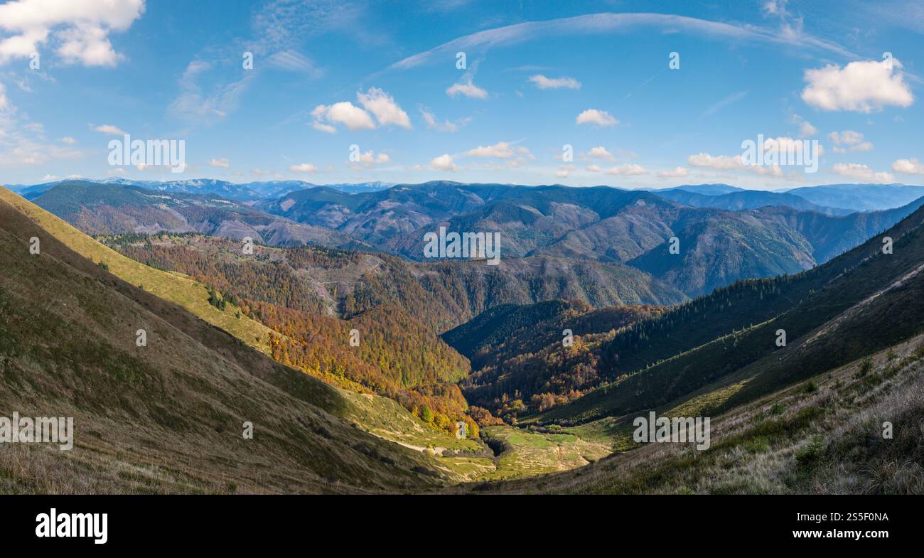 Herbstmorgen Karpaten ruhige malerische Szene, Ukraine. Stockfoto