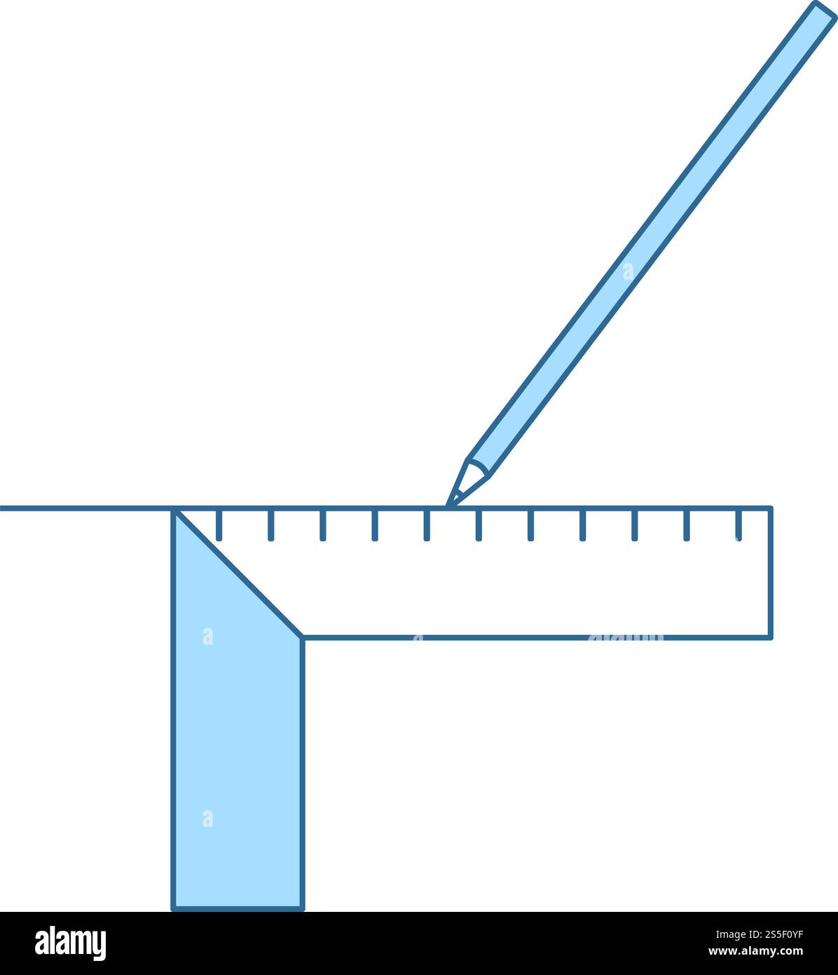 Bleistift mit Symbol "Skalieren. Dünne Linie mit blauer Füllung Design. Vector Illustration. Stock Vektor