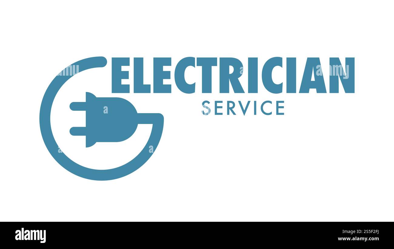 Elektriker Service isoliertes Symbol Logo des Unternehmens für die Behebung von Problemen Vektordraht mit Steckertechnik und professionellem Umgang mit Stromversorgungen und Geräten Versorgungshaushalt. Elektriker Service isoliertes Symbol Logo des Unternehmens zur Behebung von Problemen Stock Vektor