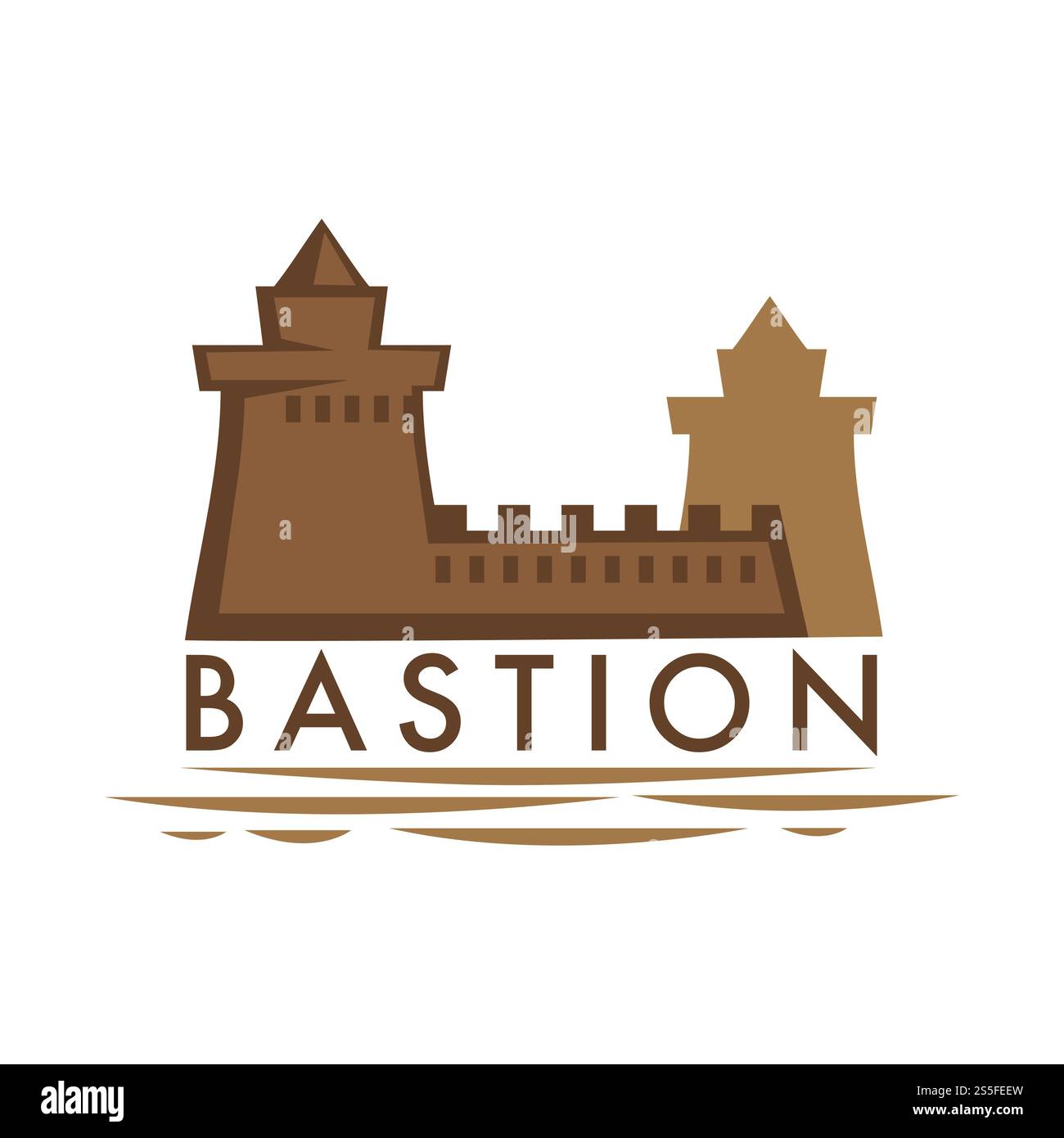 Mittelalterliche Burg mit Fahnenband oben, Architektur aus alter Zeit Vektor. Festes Vintage-Gebäude, Epoche des Königshauses, verteidigendes Gebäude. Europäisches Touristendenkmal. Mittelalterliche Burg mit Fahnenband oben, Architektur aus alter Zeit Vektor. Stock Vektor