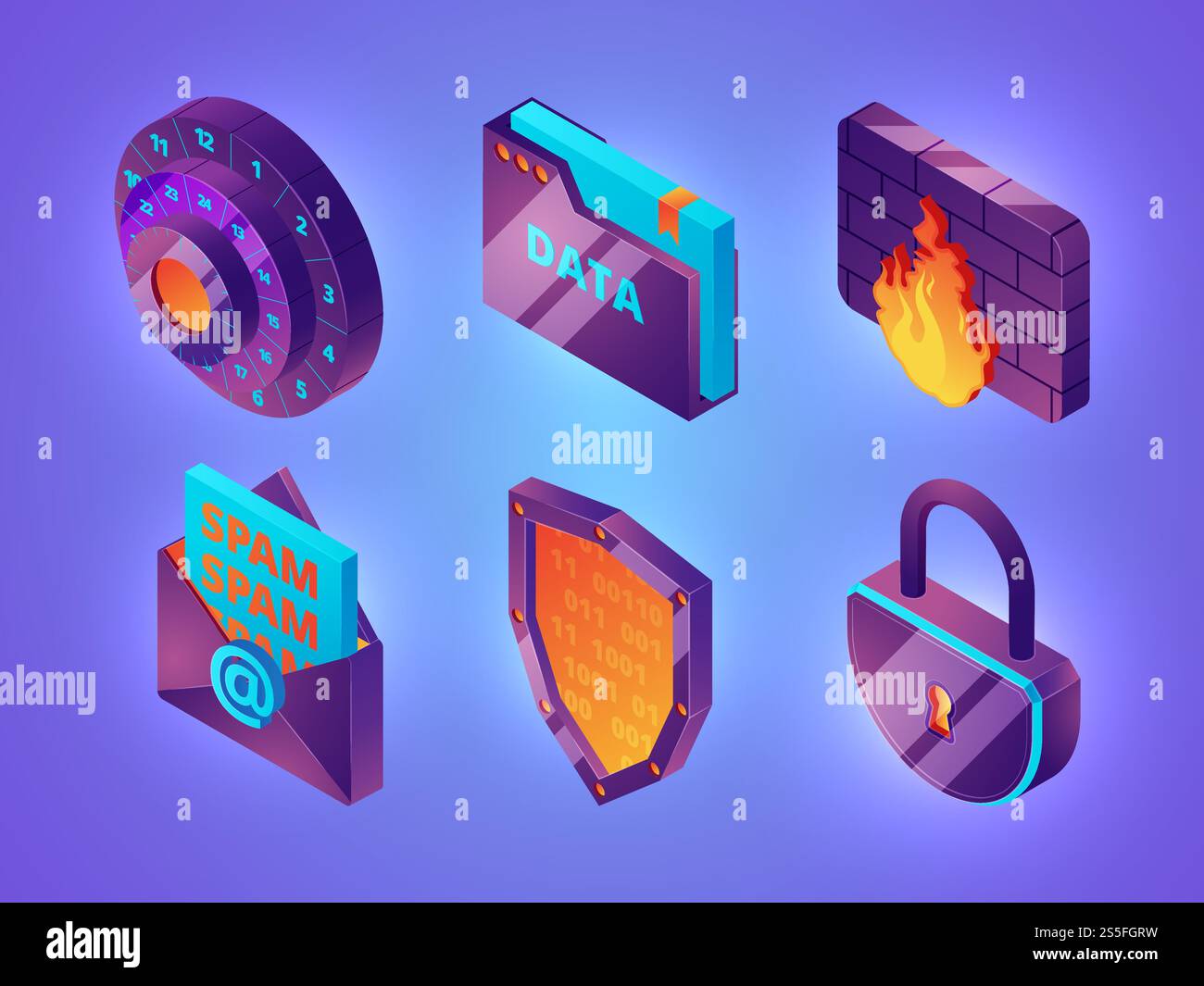 Online-Sicherheit im Internet 3D. Persönliche Daten Web-Schutz Sicherheit Computer Internet-Dienste Firewall Vektor isometrische Bilder. Abbildung: Sicherheit und Schutz des Internets, Online-Sicherheitskennwort. Online-Sicherheit im Internet 3D. Persönliche Daten Web-Schutz Sicherheit Computer Internet-Dienste Firewall Vektor isometrische Bilder Stock Vektor