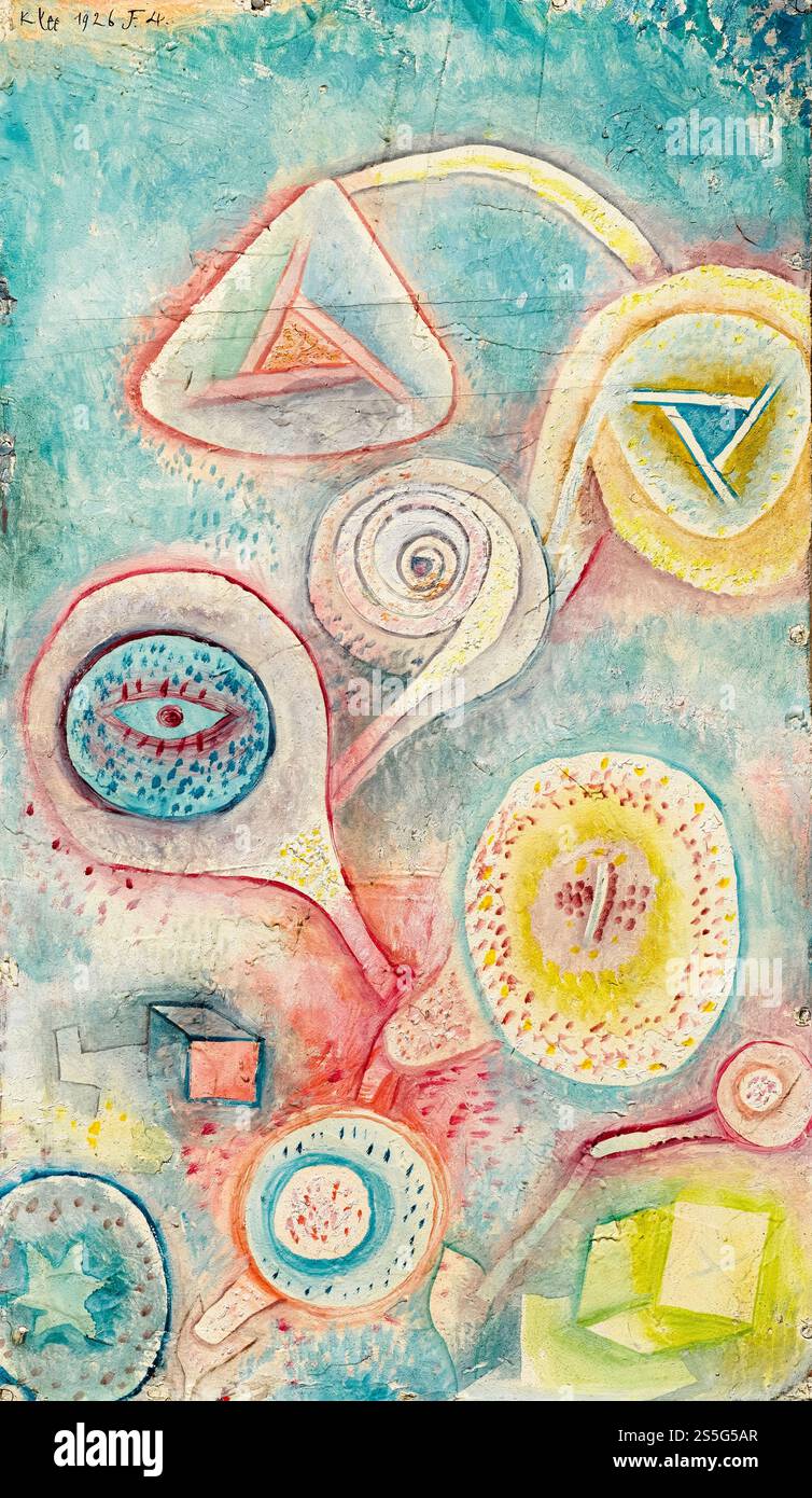 Paul Klee, kleines Blumenstilleben, abstraktes Ölgemälde auf Tafelplatte mit Gouache, 1926 Stockfoto