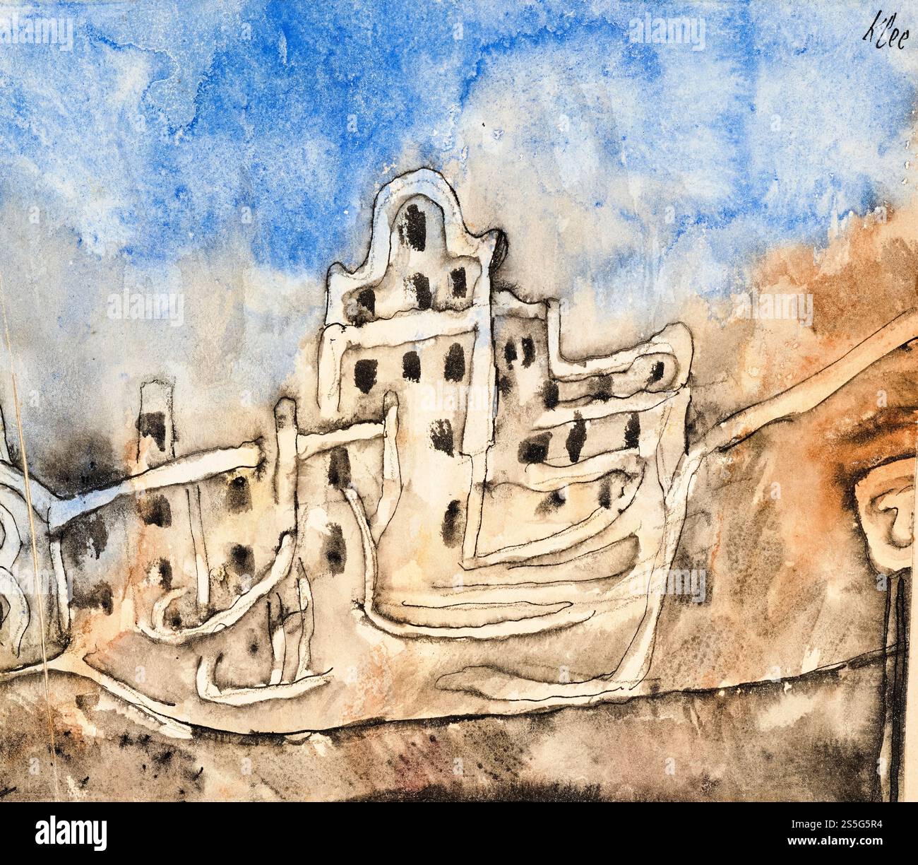 Paul Klee, der Palast, abstrakte Aquarellmalerei über Stift und Tinte, 1912 Stockfoto