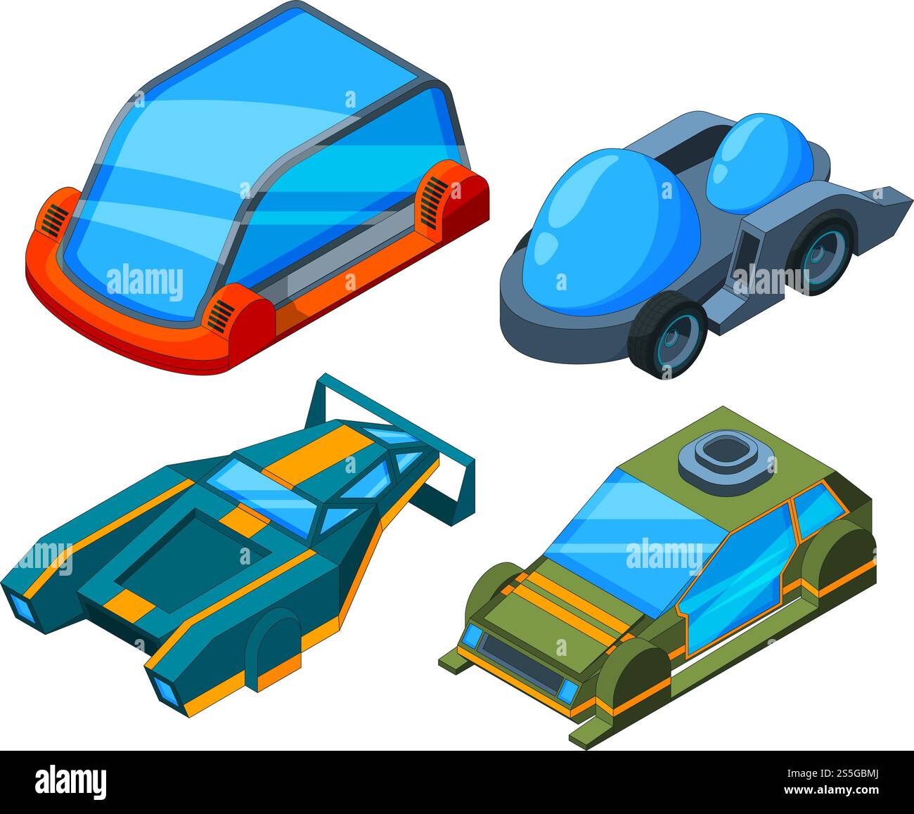 Futuristische isometrische Autos. Vektor 3D Low Poly futuristische Automobile. Auto-Auto-Elektro, Zukunft Transport Illustration. Futuristische isometrische Autos. Vektor 3D Low Poly futuristische Automobile Stock Vektor