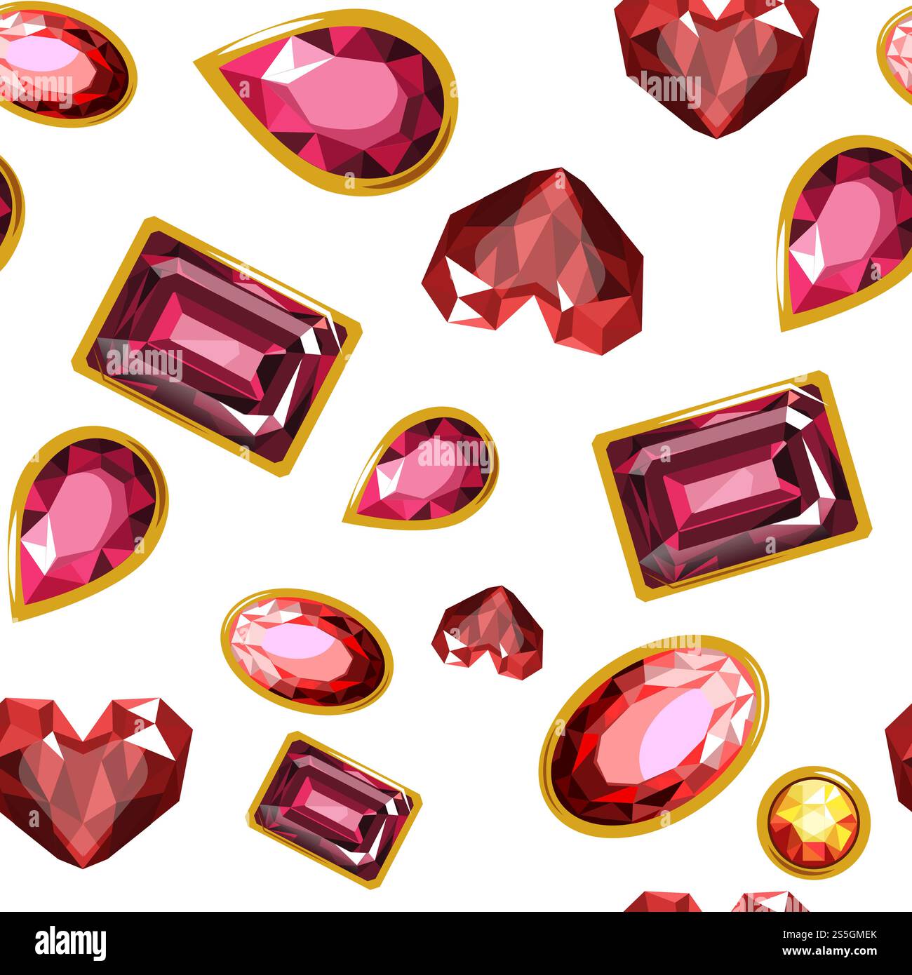 Edelsteine und Diamanten, Edelsteine nahtlose Muster Vektor. Kristall wohlhabende Produkte in Goldrahmen, Schmuckstücke, modische und teure Objekte. Funkelnde Karats und Facetten von Edelsteinen. Edelsteine und Diamanten, Edelsteine nahtlose Muster Vektor. Stock Vektor