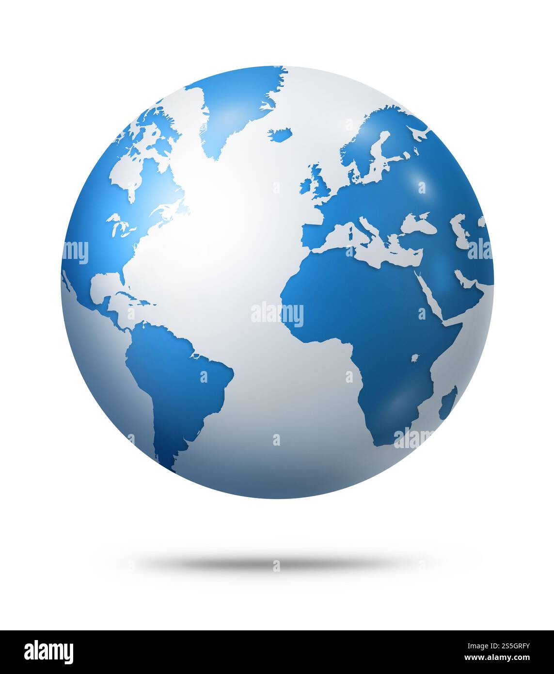Blaue Erdkugel isoliert auf weißem Hintergrund. 3D-Abbildung. Blaue Erdkugel isoliert auf weißem Hintergrund Stockfoto