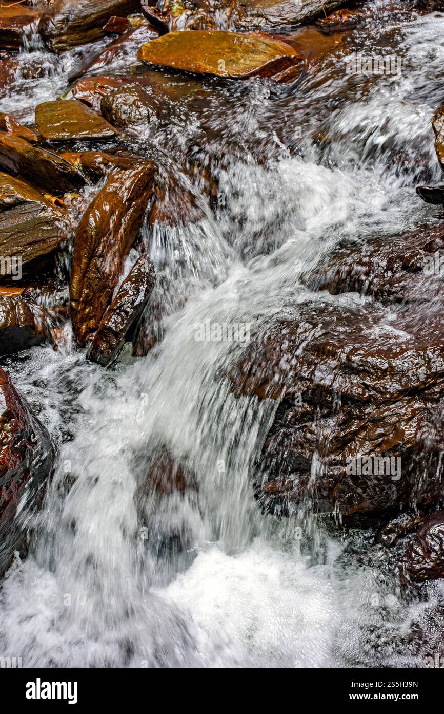 Wasser aus einem kleinen Bach, der über Felsen in Minas Gerais fließt Stockfoto