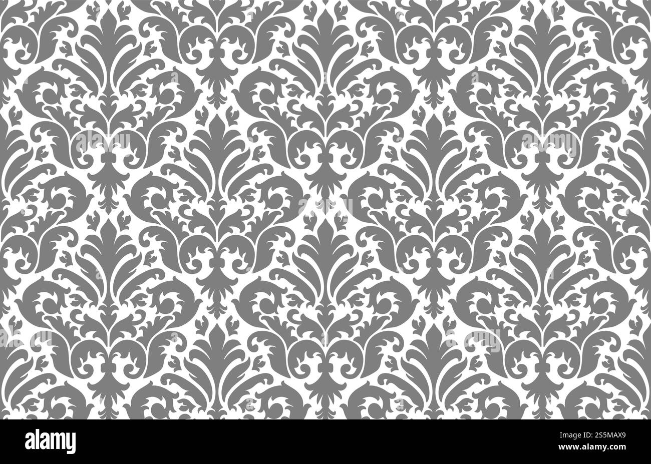 Nahtloses Damastmuster mit symmetrischen Blumen- und Dekorationselementen in nahtlosem Design. Stock Vektor