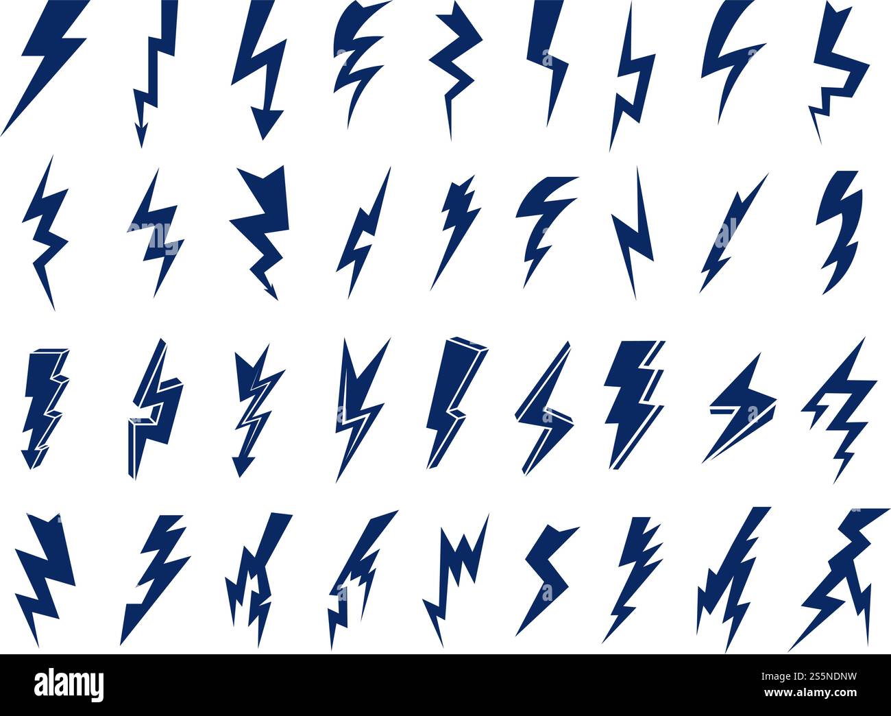 Elektrische Symbole. Donner blitzt Blitz-Vektor-Logos mit Sturmbolzen auf. Donner Shock, Flash Power Storm Illustration. Elektrische Symbole. Donner blitzt Blitz-Vektor-Logos mit Sturmbolzen auf Stock Vektor