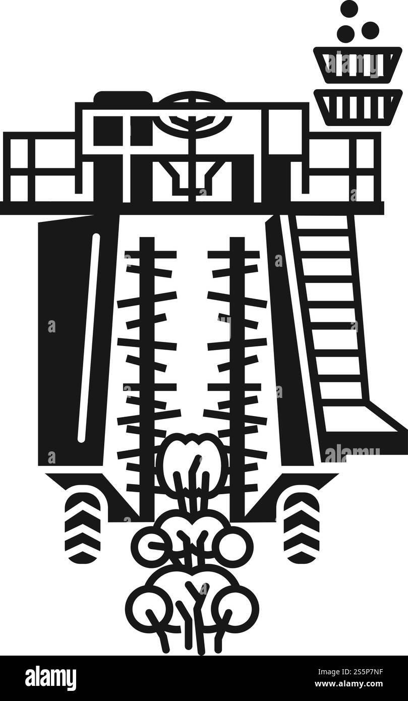 Symbol für Landmaschinen. Einfache Illustration des Landmaschinen-Vektorsymbols für Webdesign isoliert auf weißem Hintergrund. Symbol für Landmaschinen, einfacher Stil Stock Vektor