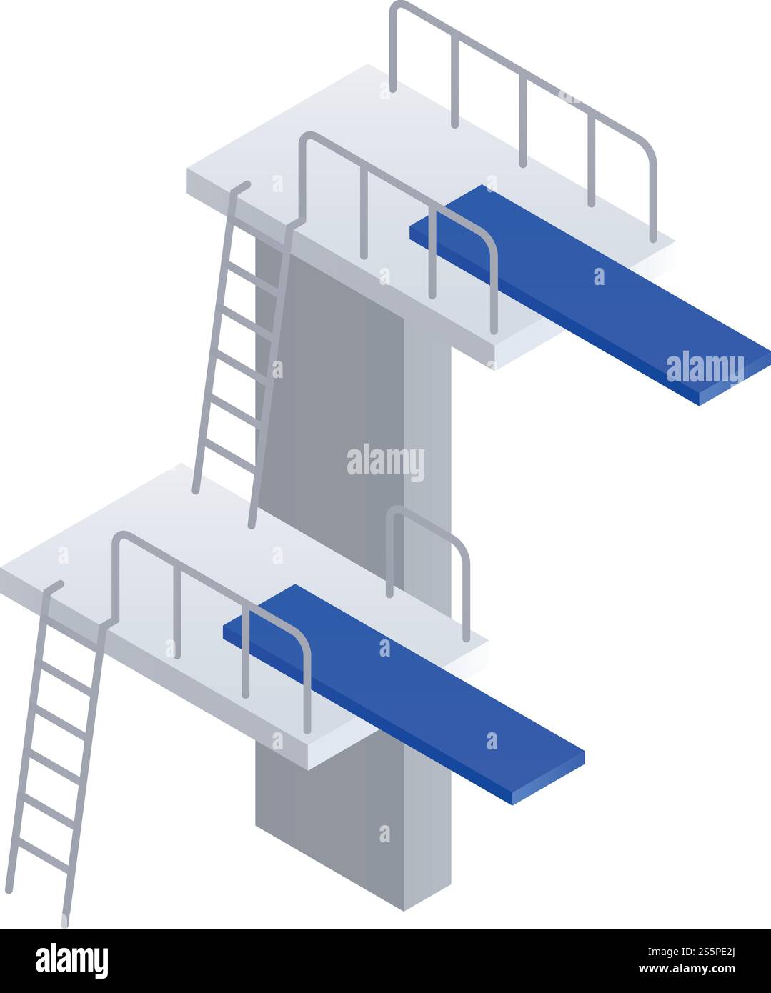 Turmsymbol für Sprungbretter. Isometrisch des Sprungbrettturvektorsymbols für Webdesign isoliert auf weißem Hintergrund. Turmsymbol mit Sprungbrett, isometrischer Stil Stock Vektor