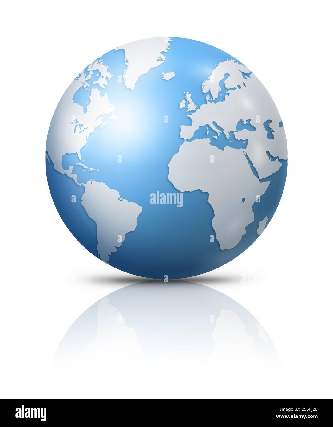 Blaue Erdkugel isoliert auf weißem Hintergrund. 3D-Abbildung. Blaue Erdkugel isoliert auf weißem Hintergrund Stockfoto