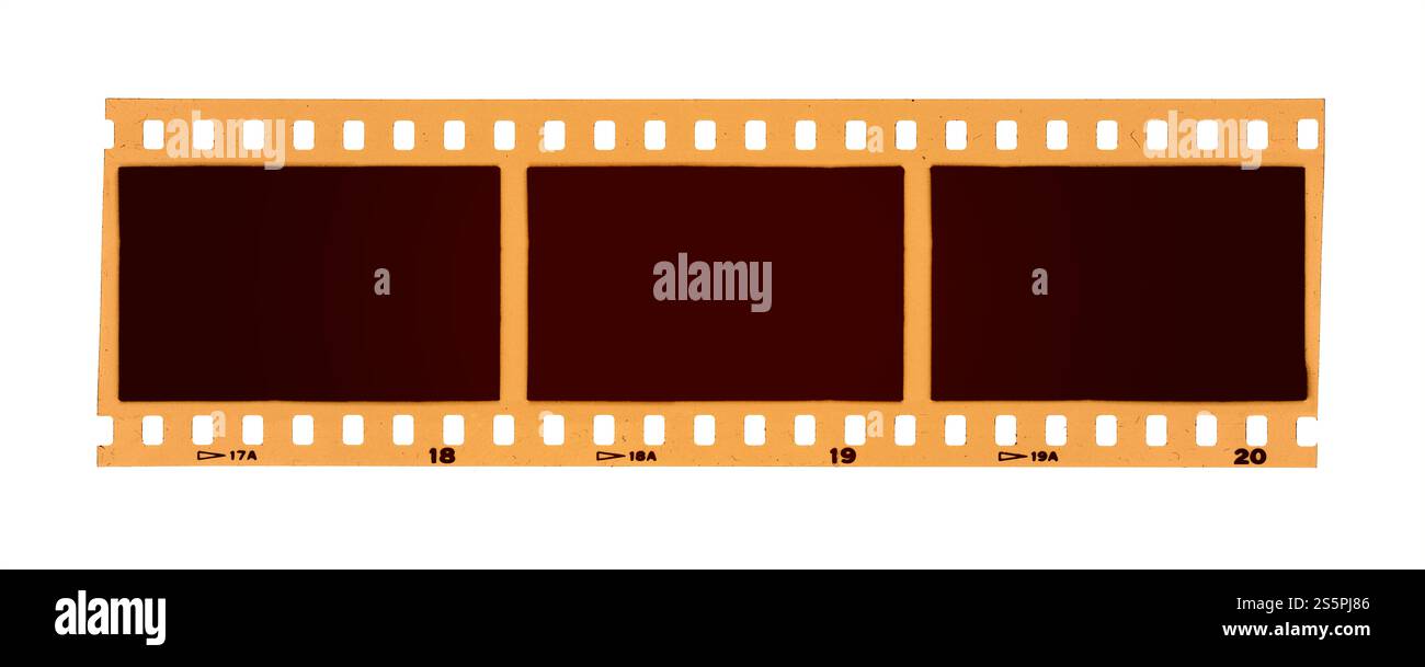 Vintage-Fotografie-Filmstreifen isoliert auf weißem Hintergrund. Textur mit Leerzeichen. Vintage-Fotofilmstreifen isoliert auf weißem Hintergrund Stockfoto