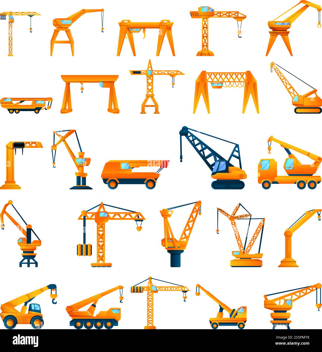 Kransymbole gesetzt. Zeichentricksatz von Kranvektorsymbolen für Webdesign. Crane Icons Set, Cartoon Style Stock Vektor
