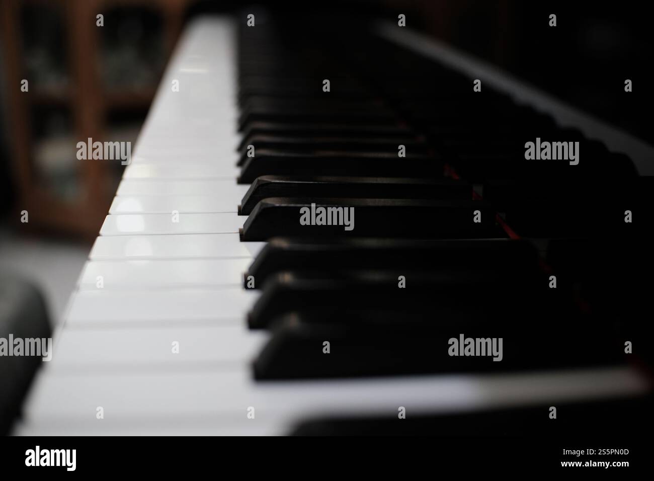 Klaviertastatur Hintergrund mit selektiven Fokus Stockfoto