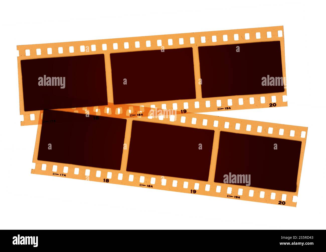 Vintage-Fotografie-Filmstreifen isoliert auf weißem Hintergrund. Textur mit Leerzeichen. Vintage-Fotofilmstreifen isoliert auf weißem Hintergrund Stockfoto