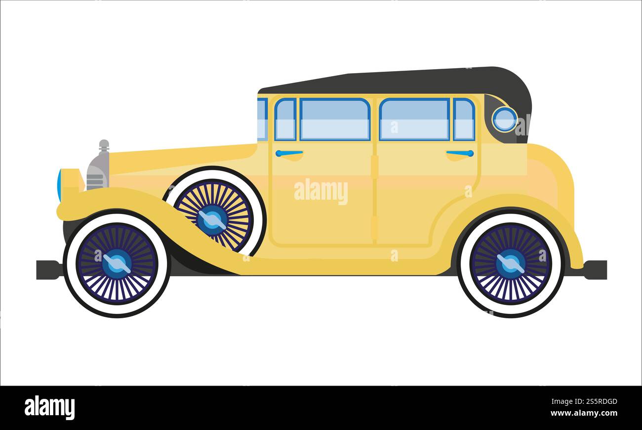 Altes Auto oder Oldtimer-Retro-Auto aus einer Limousine aus dem 30. Oder 40. Jahrhundert oder ein versenkbares Top-Fahrzeug. Vektor flach isoliert Symbol des antiken Veteranen Sammlers klassisches Auto Modell. Altes Auto oder Vintage Retro Sammler Auto Wehicle Vektor flache Symbol Stock Vektor