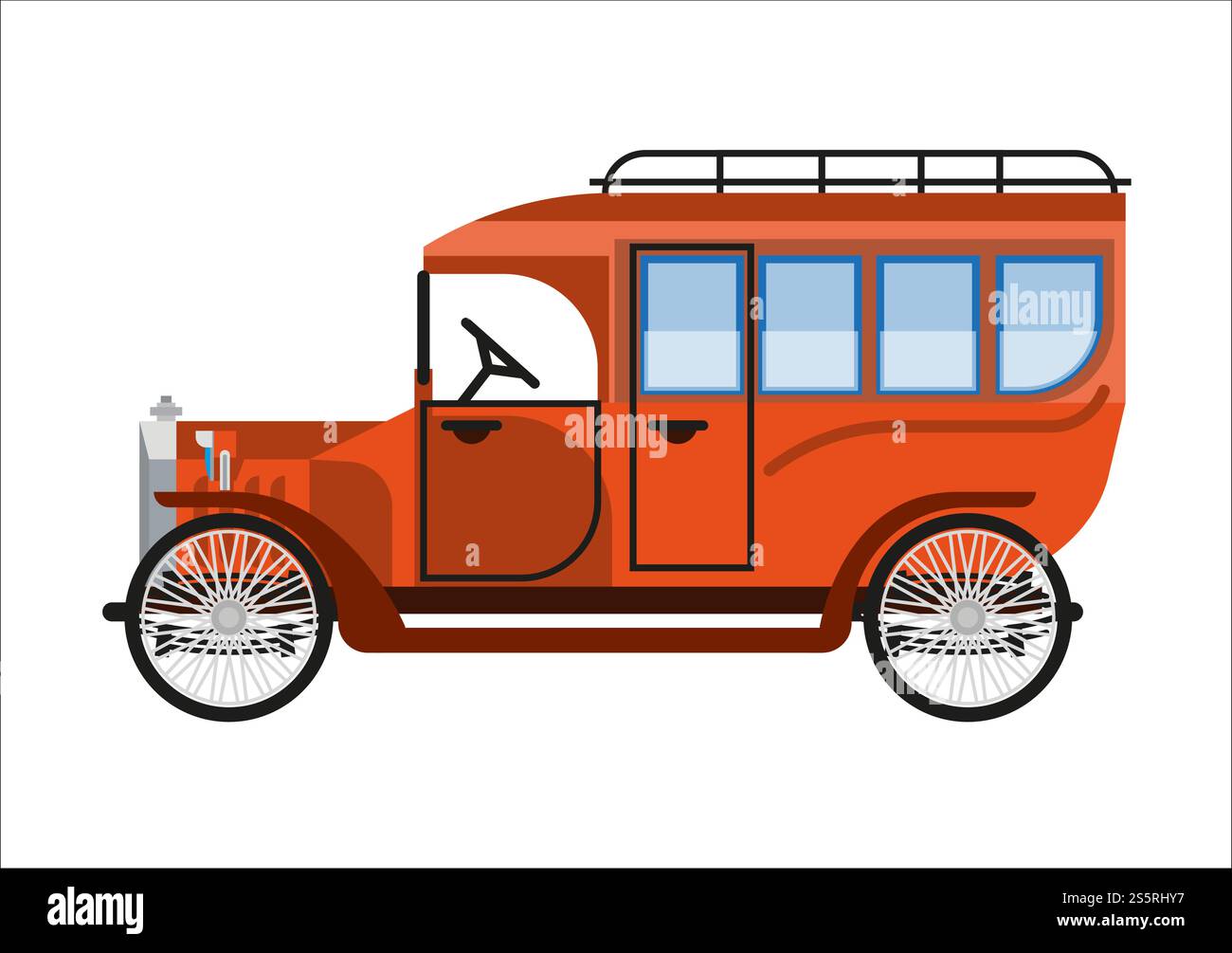 Altes Auto oder Oldtimer-Kleinbus-Auto im Retro-Stil des Personenbeförderungstyps aus dem 30. Oder 40. Jahrhundert. Vektor flach isoliertes Symbol des antiken Veteranen Sammlers klassisches Minibus Kabine Auto Modell. Altes Auto oder Vintage Retro Sammler Bus Wehicle Vektor flache Symbol Stock Vektor