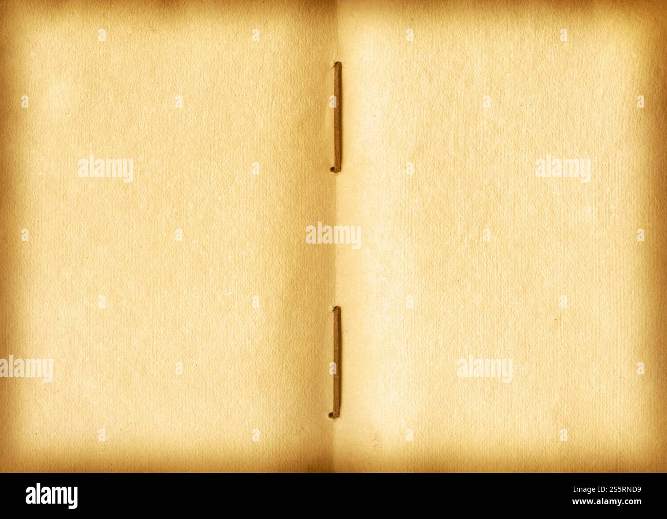 Altes offenes mittelalterliches Buch mit abgenutzten Pergamentblättern. Leeres strukturiertes Manuskript, Kopierraum. Altes offenes mittelalterliches Buch mit abgenutzten Pergamentblättern Stockfoto