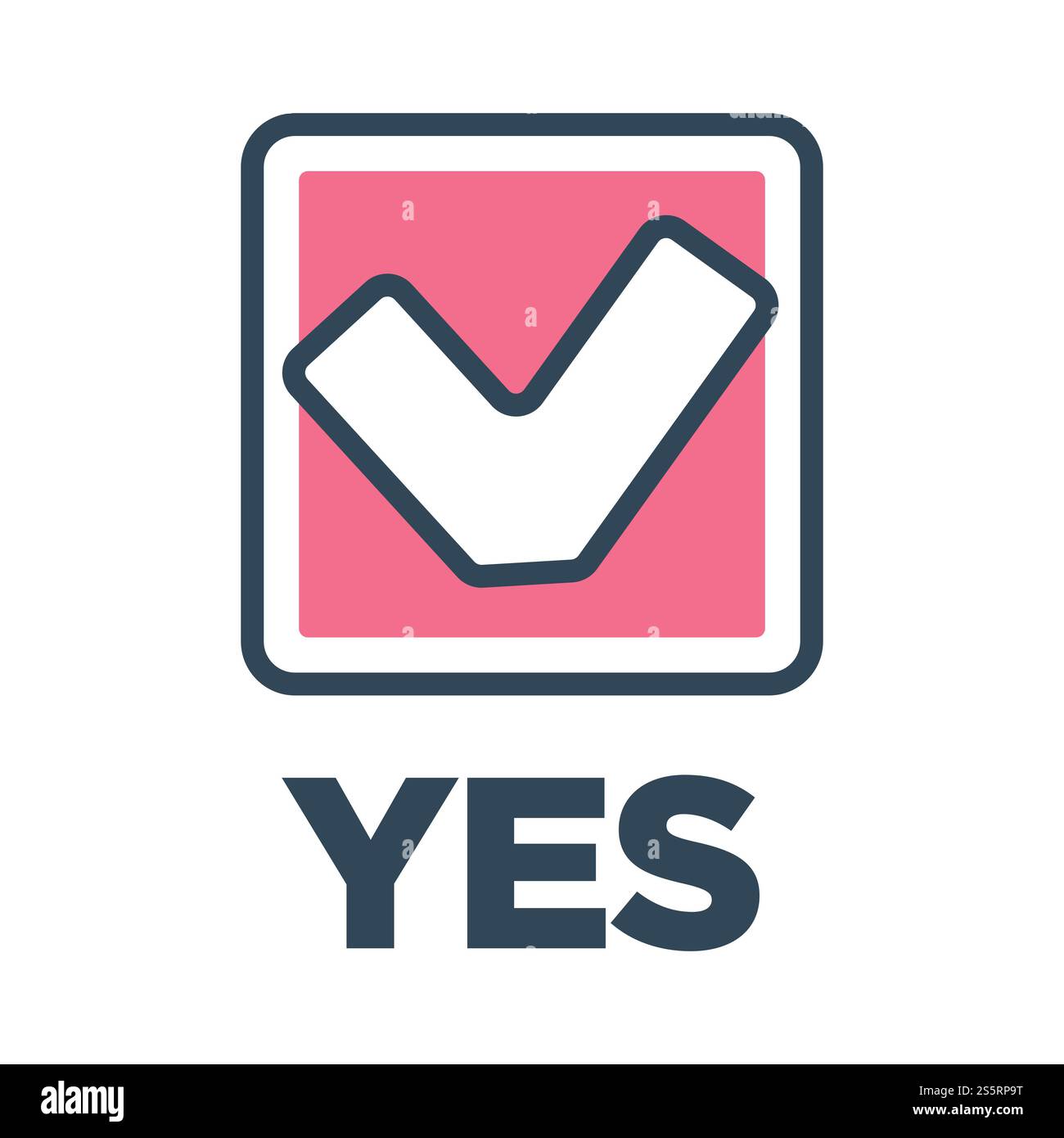 Ja im Feld markieren Abstimmungssymbol Nahaufnahme in flacher Form isolierter Vektor positive Zustimmung zur Angebotsgenehmigung zur Umfrage Zustimmung und Validierung Annahme und Bestätigung gute Option. „Ja“ im Feld „Abstimmungssymbol“-Nahaufnahme markieren Stock Vektor