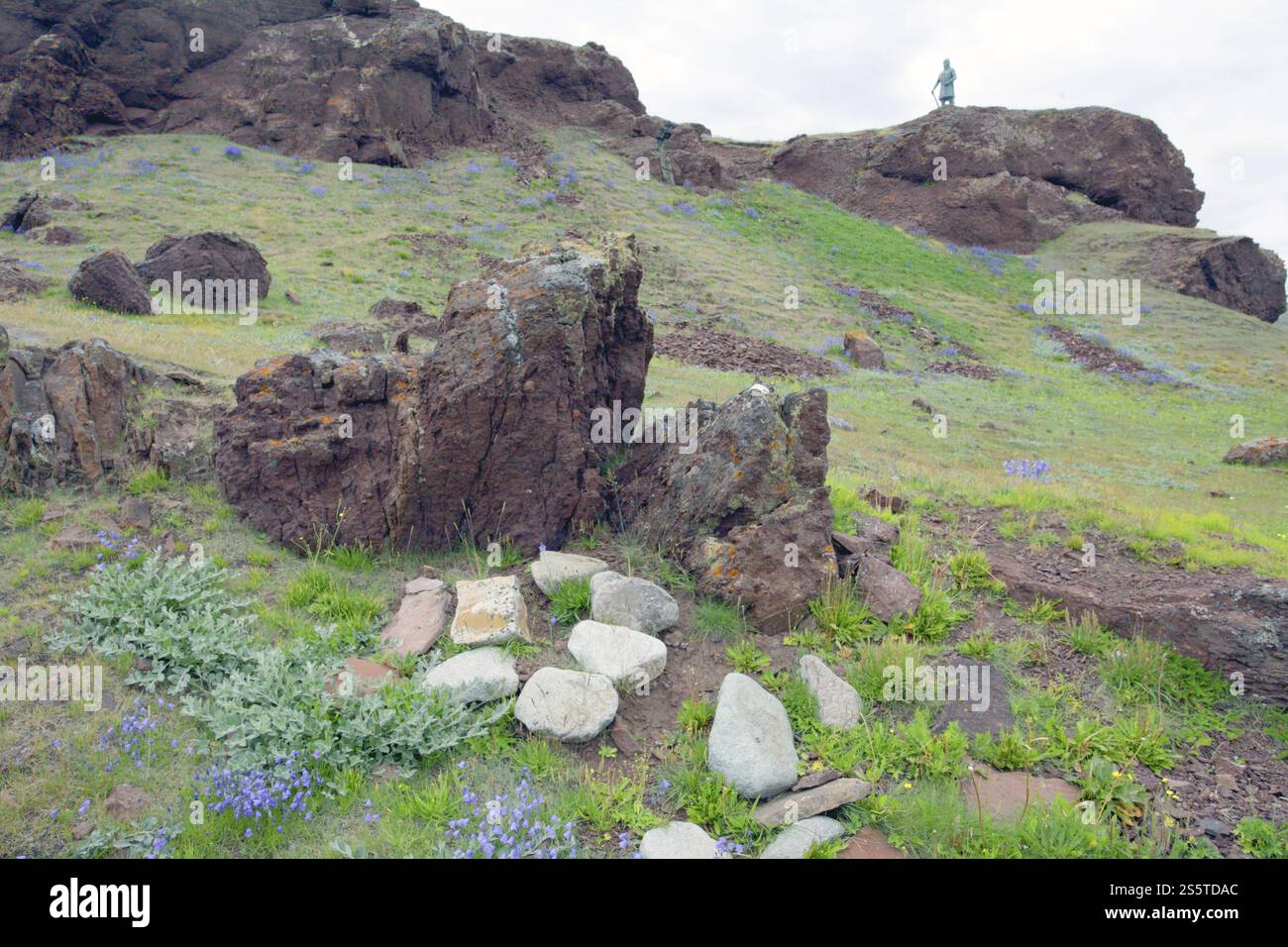 In der Siedlung Qassiarsuk am Ufer des Eriksfjords (grönländisch Tunulliarfik) im Südwesten Grönlands leben die Menschen heute von Schafen weit entfernt Stockfoto