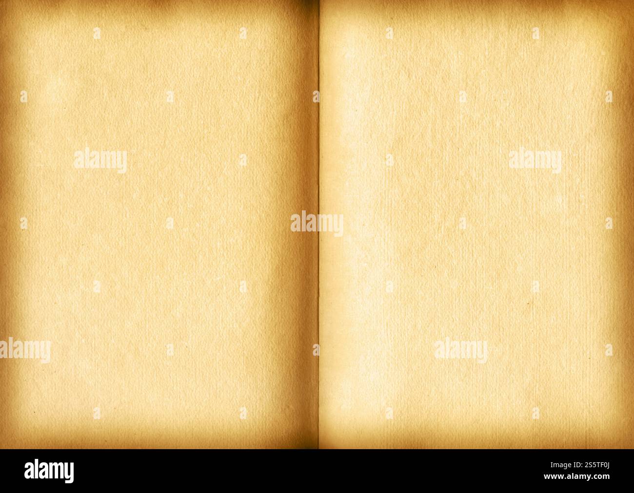 Altes offenes mittelalterliches Buch mit abgenutzten Pergamentblättern. Leeres strukturiertes Manuskript, Kopierraum. Altes offenes mittelalterliches Buch mit abgenutzten Pergamentblättern Stockfoto