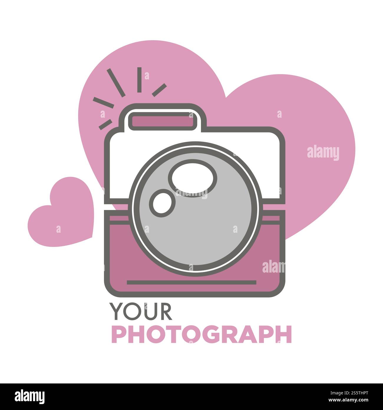 Ihr Foto alte Schule Foto Kamera mit Herzen isoliert Icon Vektor romantische Fotoshooting für saint Valentines Tag für Paare Gerät für Aufnahmen Instrument mit Spritzer und Speicher.. Deine alte Fotokamera mit Herzen Stock Vektor