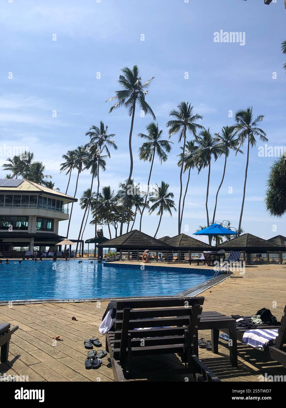 Mehr Informationen: Tangerine Beach Hotel Pool mit Liegestühlen und Sonnenschirmen unter tropischen Palmen inklusive Pool Bar - Smartphone-aufgenommenes Stockfoto