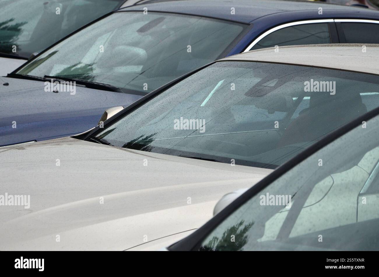 Dächer mehrerer Autos. Viele Autos stehen in der Nähe zur Hauptverkehrszeit Stockfoto