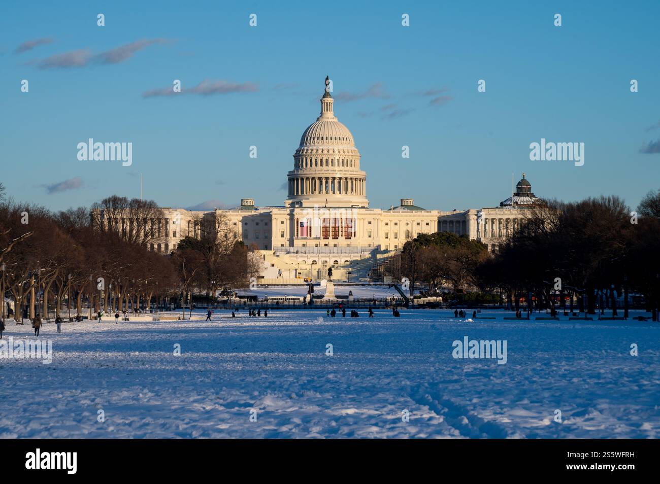 Nach einem Schneesturm in Washington DC, USA am Ende des Tages. Stockfoto