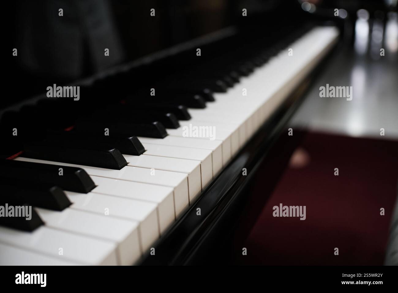 Klaviertastatur Hintergrund mit selektiven Fokus Stockfoto