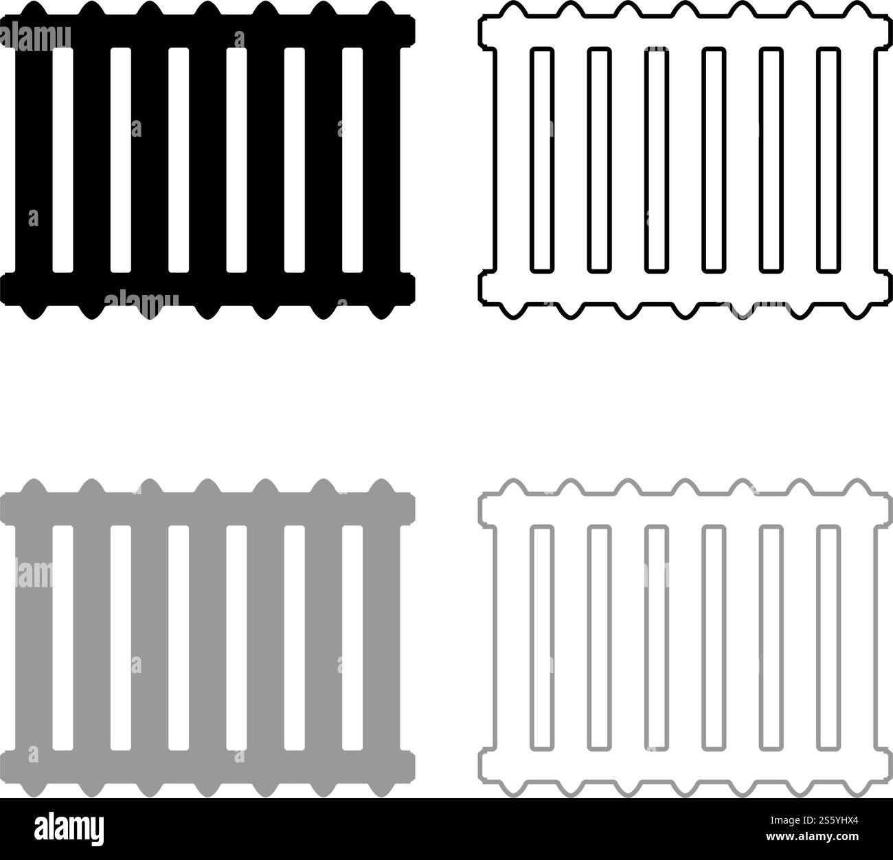Gusseisenbatterie Heizkörper-Symbol-Umrisse Set schwarz grau Farbe Vektor Illustration flach Stil einfaches Bild. Gusseisenbatterie Heizkörper-Symbol-Umrisse Set schwarz grau Farbe Vektor Illustration flache Stil Bild Stock Vektor