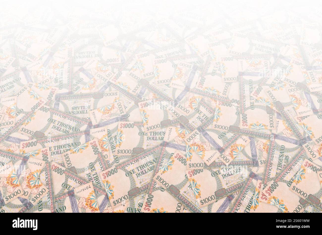 Ein Teil des braunen Guyana-1000-Dollar-Banknotenmusters aus nächster Nähe. Teil des braunen Guyana 1000-Dollar-Banknotenmusters Stockfoto