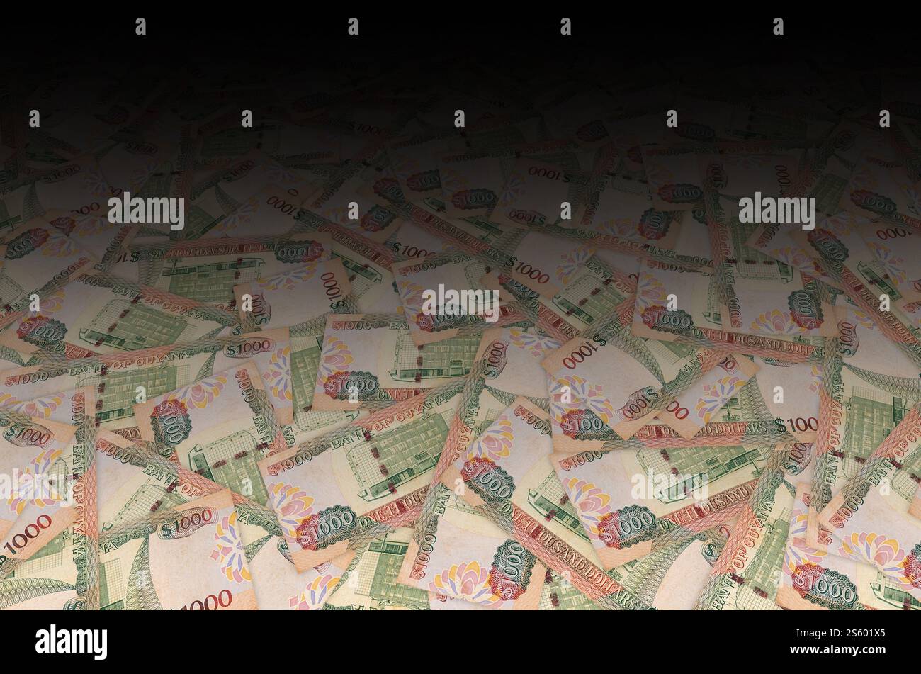 Ein Teil des braunen Guyana-1000-Dollar-Banknotenmusters aus nächster Nähe. Teil des braunen Guyana 1000-Dollar-Banknotenmusters Stockfoto