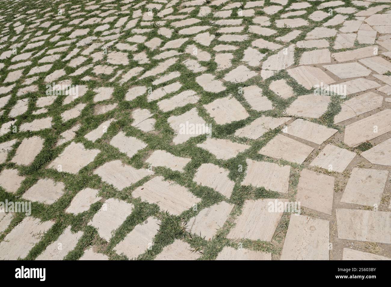 Wandhintergrund mit gelben Natursandsteinfliesen, die mit Ton zusammengenäht sind. Wandhintergrund mit gelben Natursandsteinfliesen Stockfoto