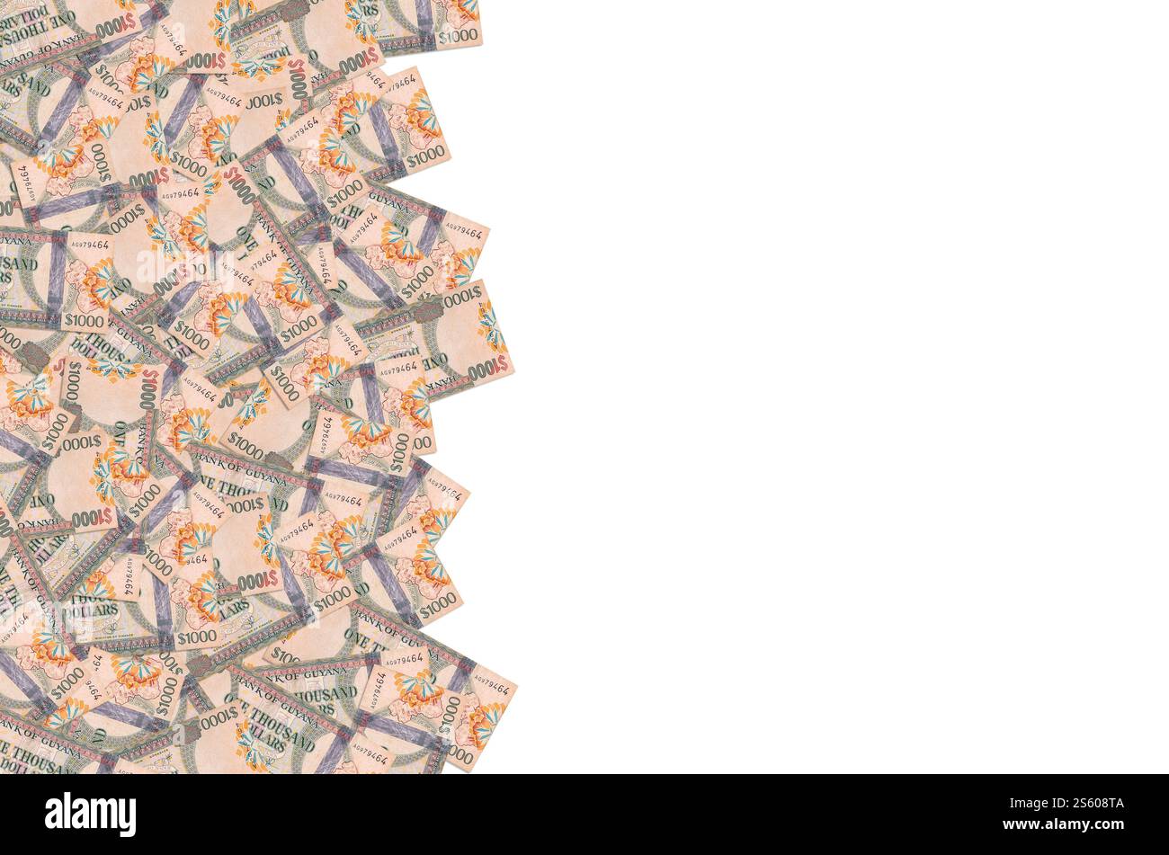 Ein Teil des braunen Guyana-1000-Dollar-Banknotenmusters aus nächster Nähe. Teil des braunen Guyana 1000-Dollar-Banknotenmusters Stockfoto