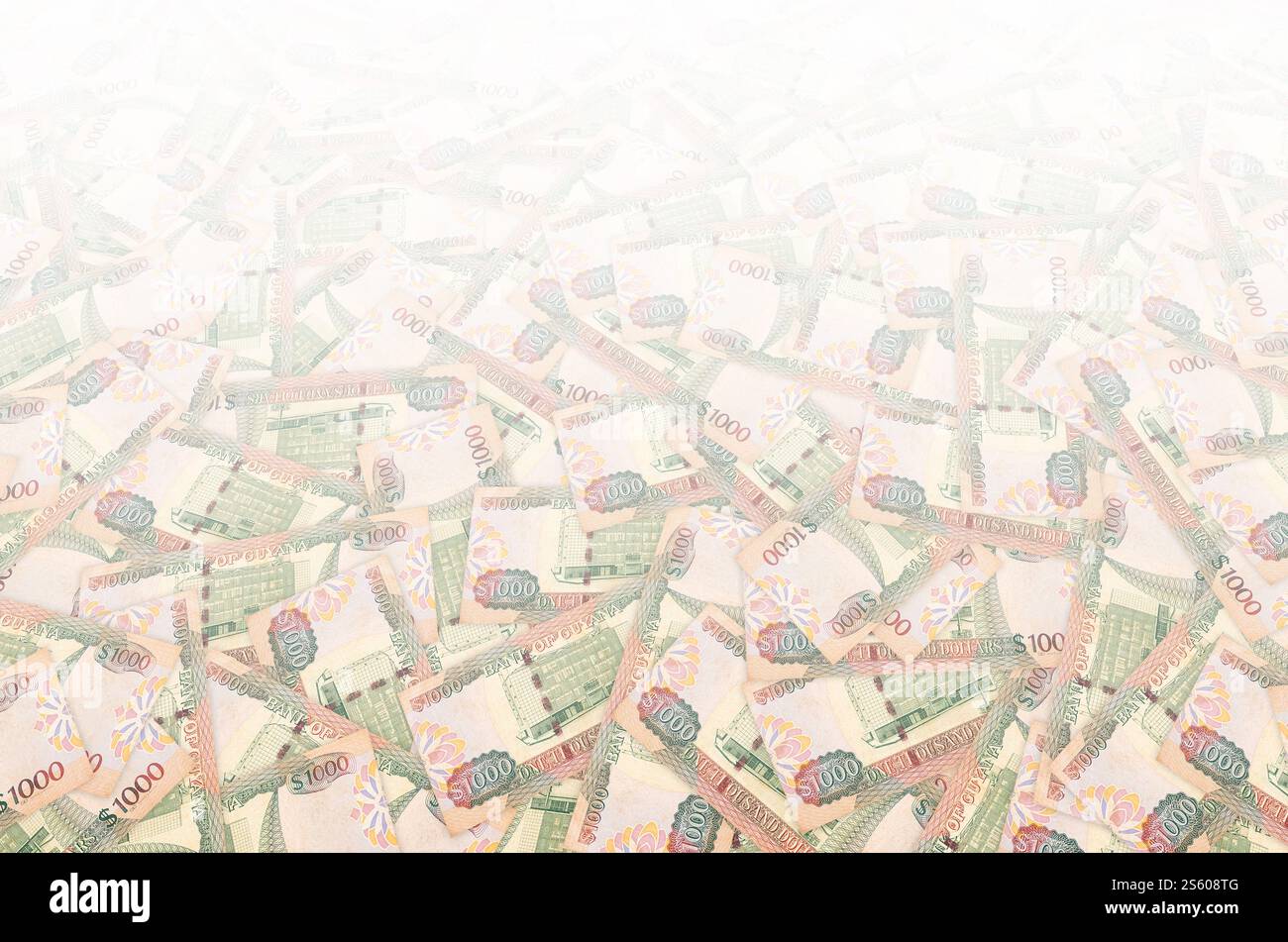 Ein Teil des braunen Guyana-1000-Dollar-Banknotenmusters aus nächster Nähe. Teil des braunen Guyana 1000-Dollar-Banknotenmusters Stockfoto