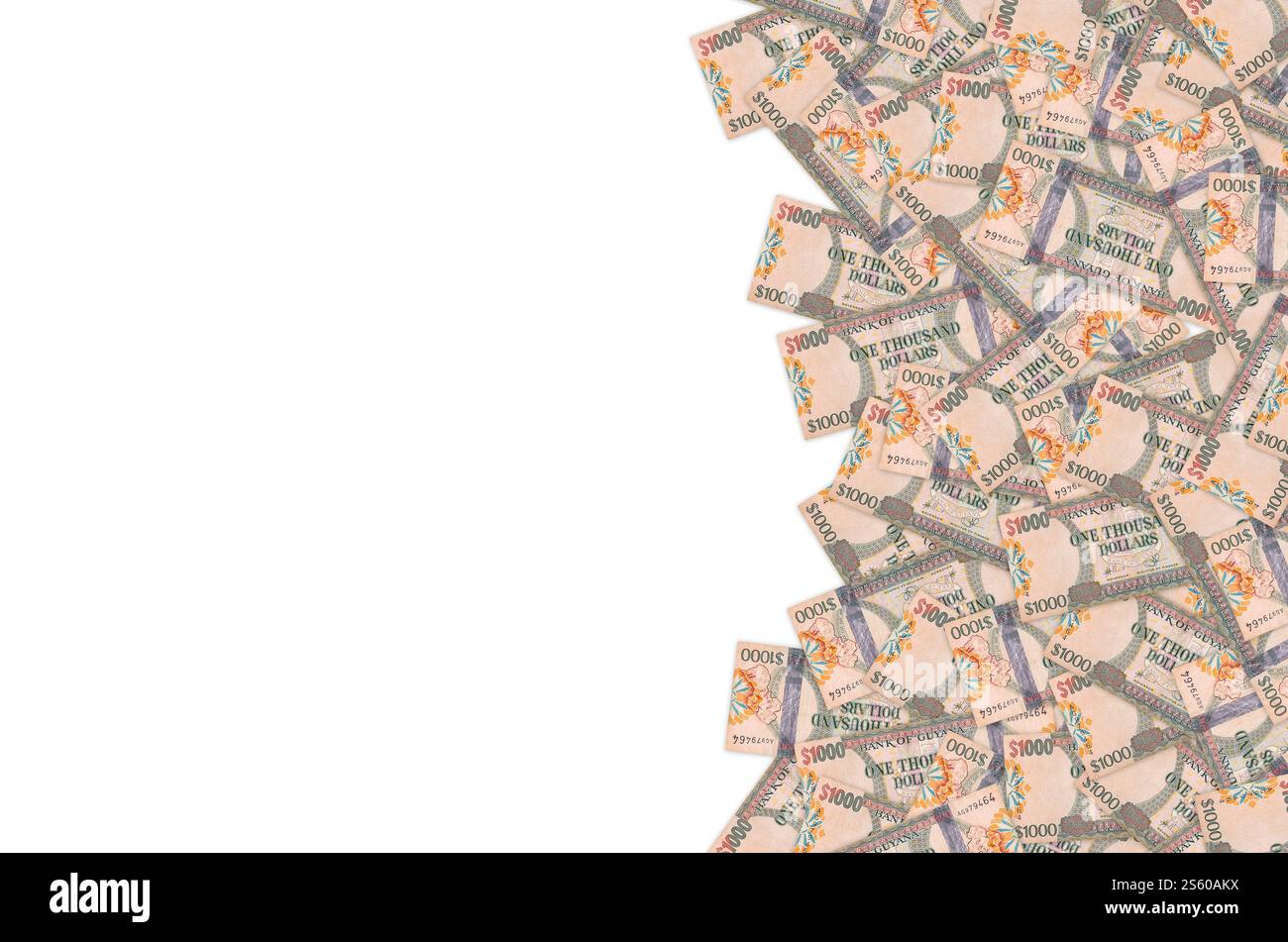 Ein Teil des braunen Guyana-1000-Dollar-Banknotenmusters aus nächster Nähe. Teil des braunen Guyana 1000-Dollar-Banknotenmusters Stockfoto