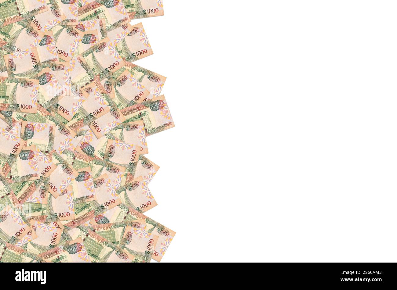 Ein Teil des braunen Guyana-1000-Dollar-Banknotenmusters aus nächster Nähe. Teil des braunen Guyana 1000-Dollar-Banknotenmusters Stockfoto